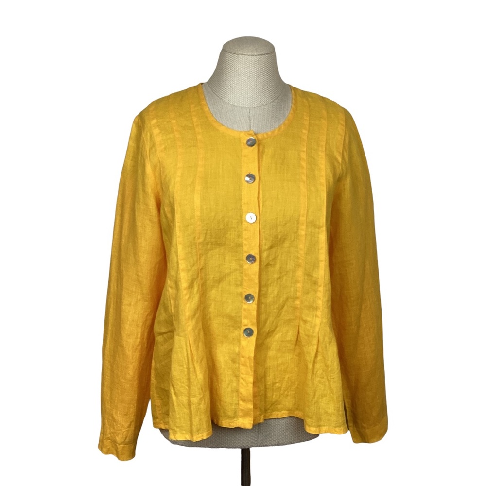 FLAX Linen Button Down Blouse Yellow-Gold